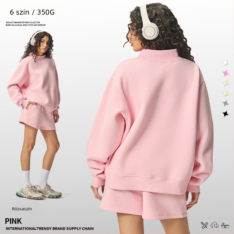 Női kapucnis pulóver fél magas nyakú gallérral, vast fleece belsővel