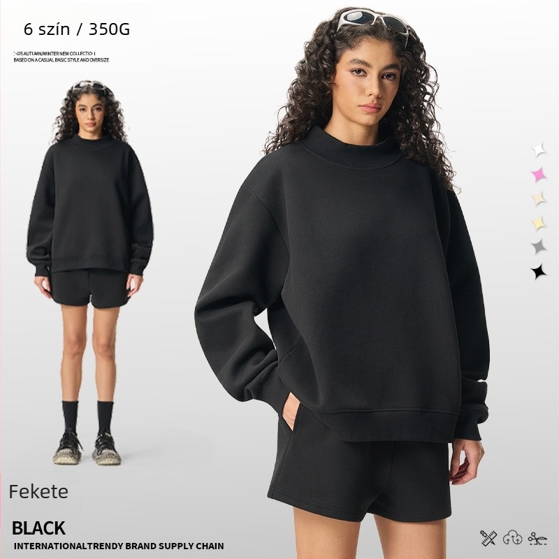 Női kapucnis pulóver fél magas nyakú gallérral, vast fleece belsővel