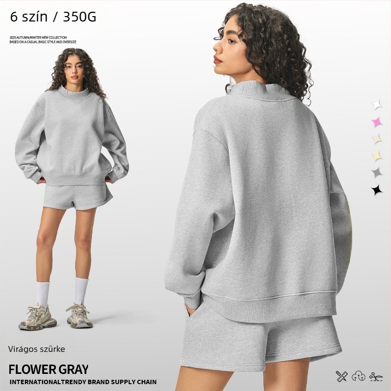 Női kapucnis pulóver fél magas nyakú gallérral, vast fleece belsővel