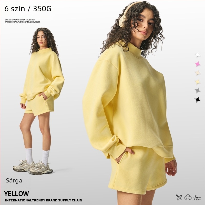 Női kapucnis pulóver fél magas nyakú gallérral, vast fleece belsővel
