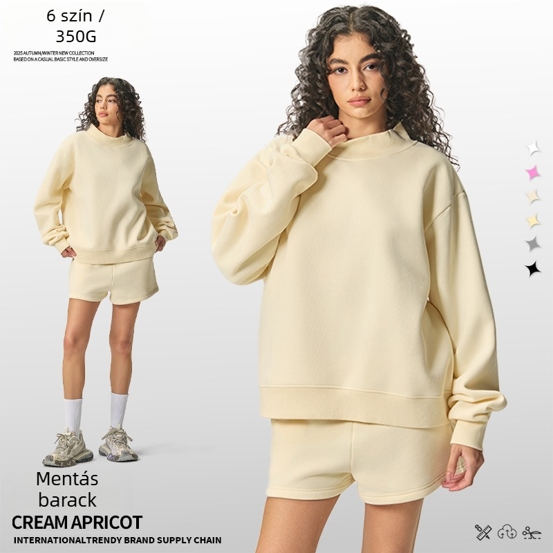 Női kapucnis pulóver fél magas nyakú gallérral, vast fleece belsővel