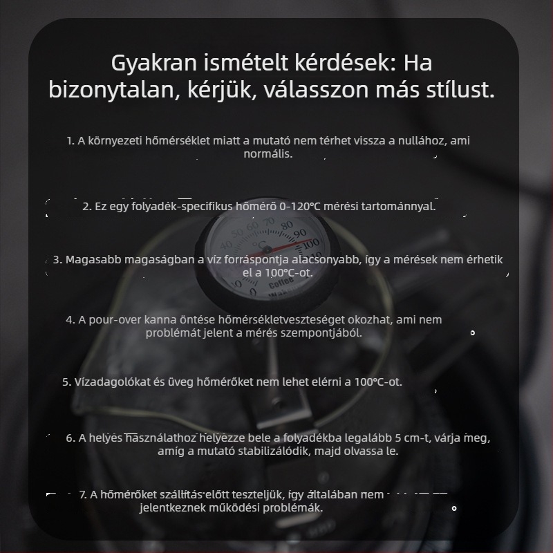 Clip-on kávéhőmérő pour-overhez – műanyag test, szonda, modern stílus