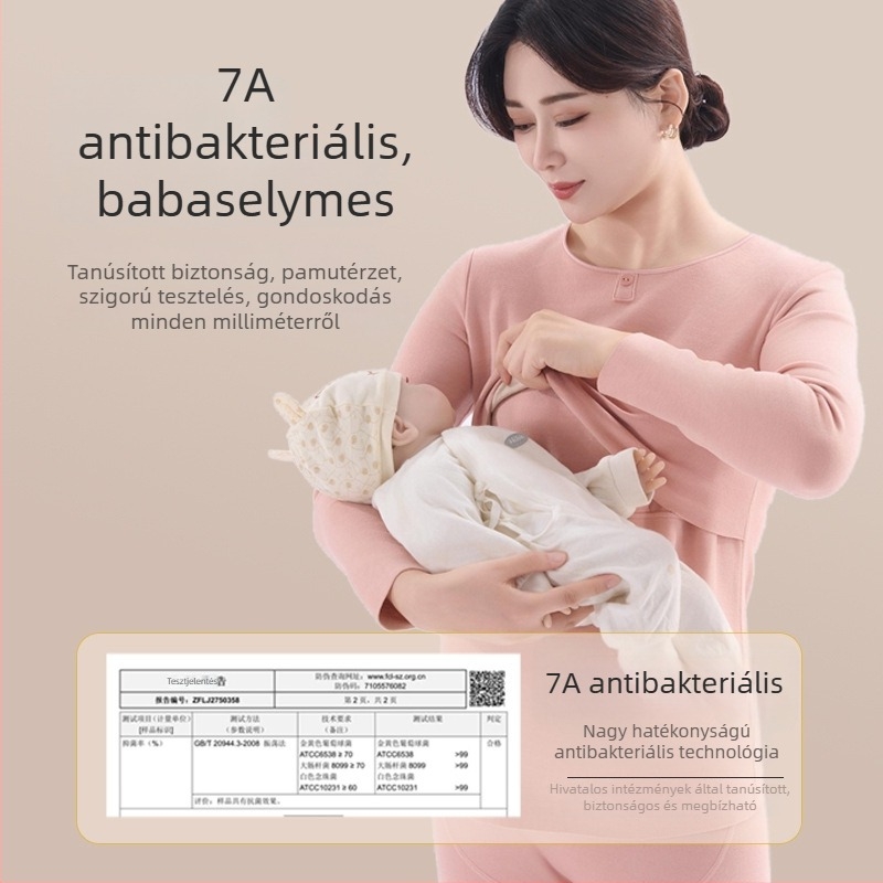 Anyasági őszi termikus alsónemű készlet szoptatási funkcióval, vastag posztpartum hálóruha őszre és télre