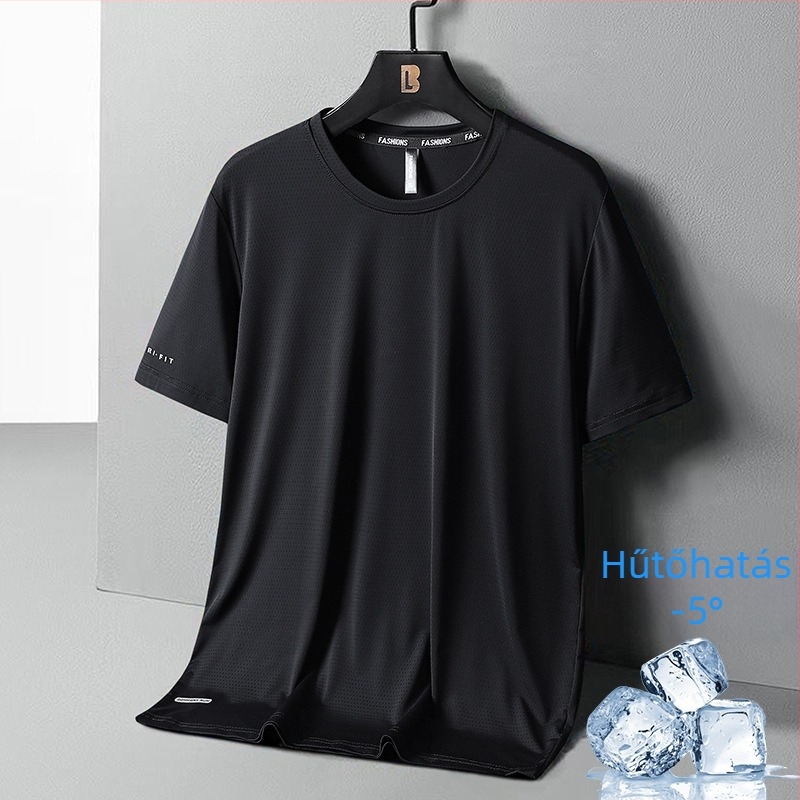 Férfi nyári rövid ujjú póló ice silk anyagból, laza szabás, gyorsan száradó, lélegző, kerek nyakú