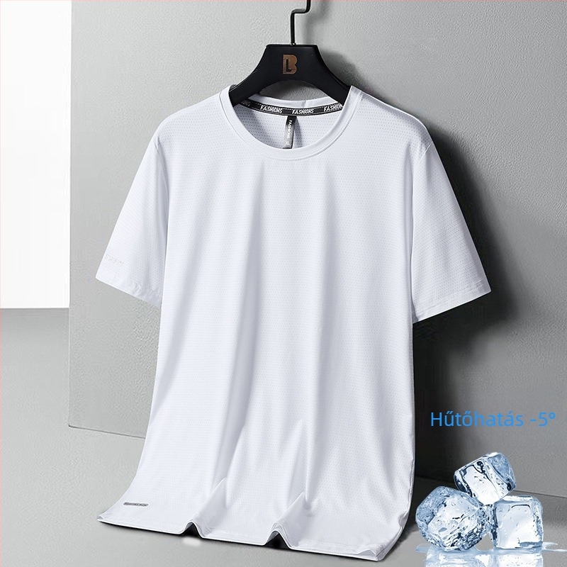Férfi nyári rövid ujjú póló ice silk anyagból, laza szabás, gyorsan száradó, lélegző, kerek nyakú