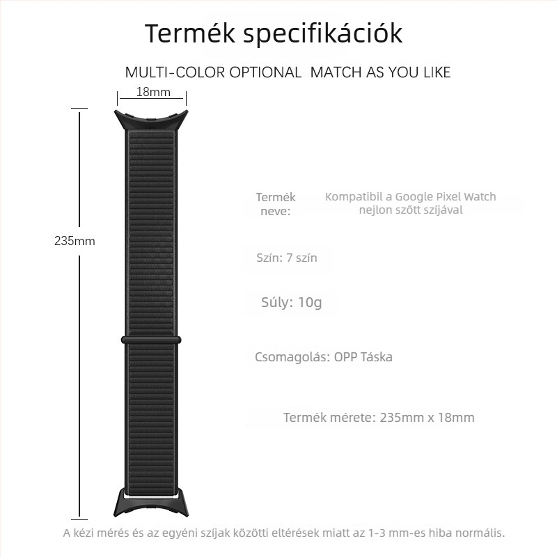 Nylon óraszíj Google Pixel Watch 3-hoz, 45 mm, kötött hurok, univerzális modell