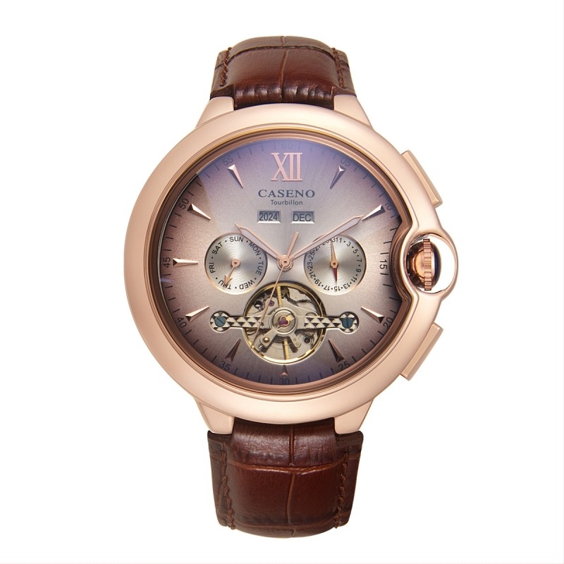 Caseno Automata Tourbillonos Mechanikus Óra Perpetuális Naptárral, Valódi Bőr Szíj
