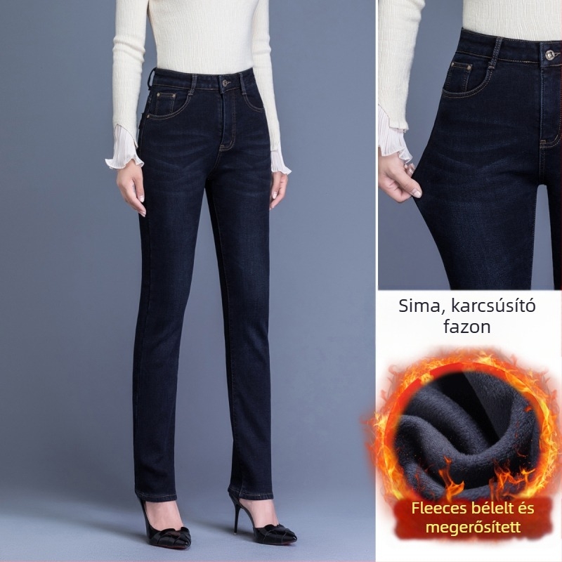 Női magas derekú egyenes szabású farmer, vastag denim, tél 2024