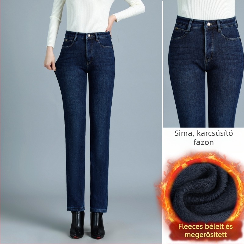 Női magas derekú egyenes szabású farmer, vastag denim, tél 2024