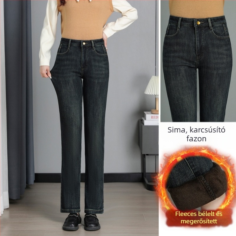 Női magas derekú egyenes szabású farmer, vastag denim, tél 2024