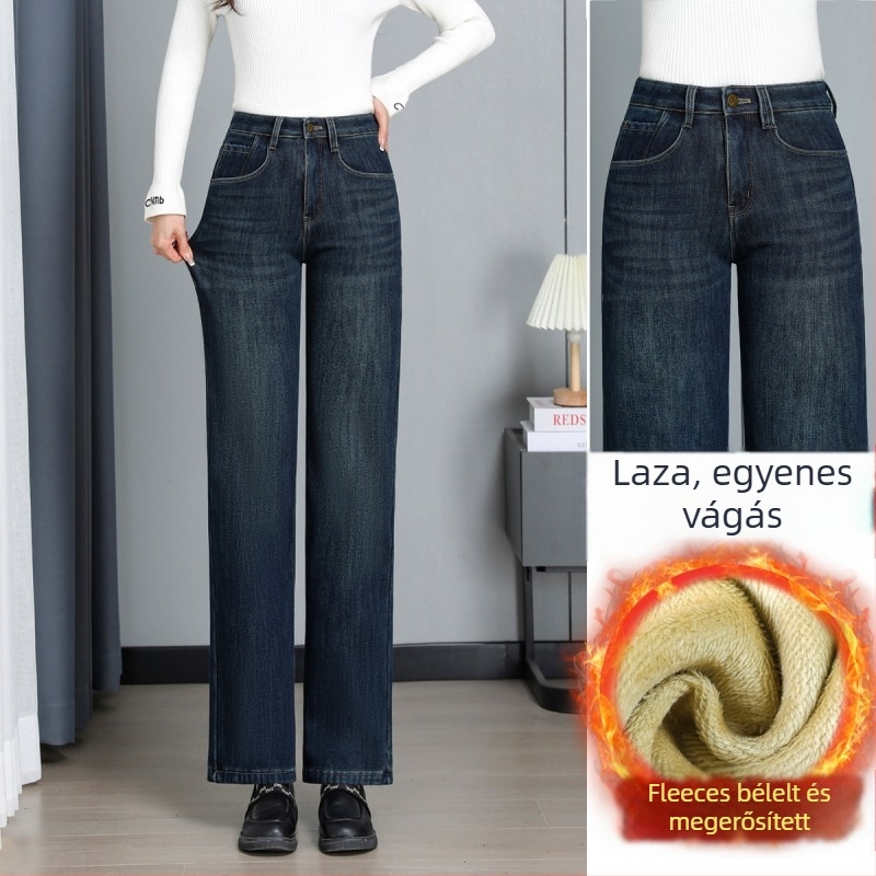 Női magas derekú egyenes szabású farmer, vastag denim, tél 2024