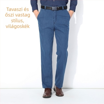 Férfiaknak készült stretch farmernadrág, magas derék, laza egyenes szabás, nagy méret, tavasz-ősz