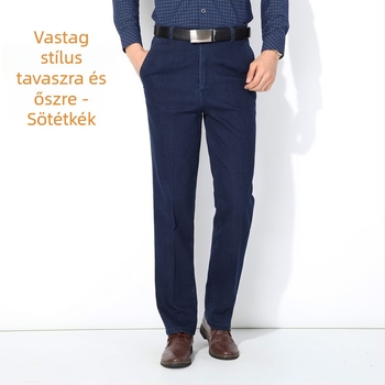 Férfiaknak készült stretch farmernadrág, magas derék, laza egyenes szabás, nagy méret, tavasz-ősz