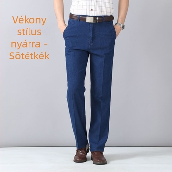 Férfiaknak készült stretch farmernadrág, magas derék, laza egyenes szabás, nagy méret, tavasz-ősz