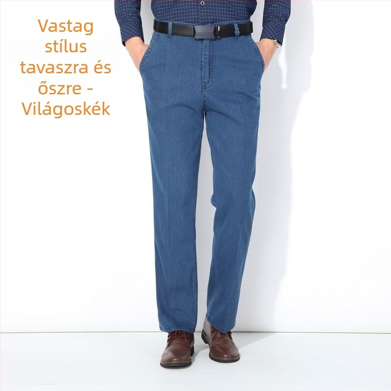 Férfiaknak készült stretch farmernadrág, magas derék, laza egyenes szabás, nagy méret, tavasz-ősz
