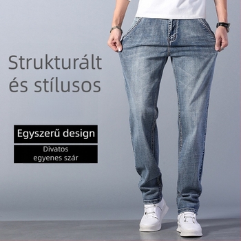 Férfi farmernadrág, magas derék, laza szabás, denim, kőmosott