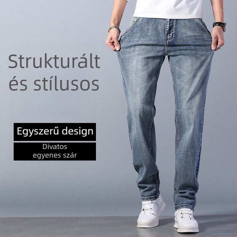 Férfi farmernadrág, magas derék, laza szabás, denim, kőmosott