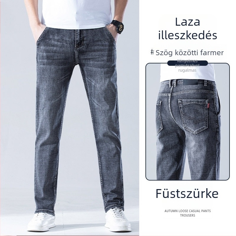 Férfi farmernadrág, magas derék, laza szabás, denim, kőmosott