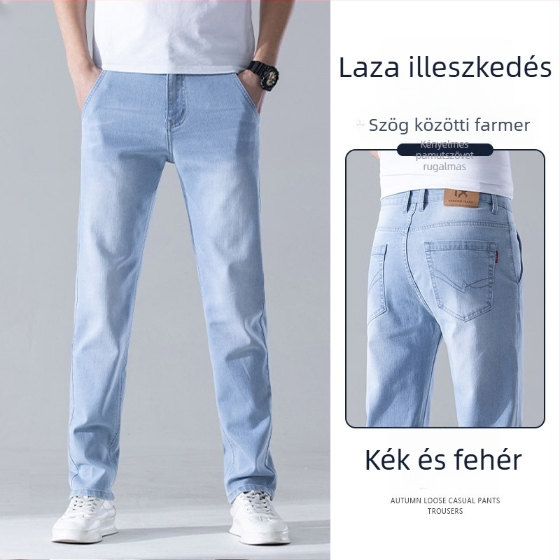 Férfi farmernadrág, magas derék, laza szabás, denim, kőmosott