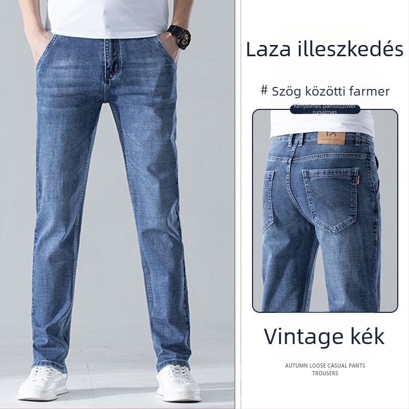 Férfi farmernadrág, magas derék, laza szabás, denim, kőmosott
