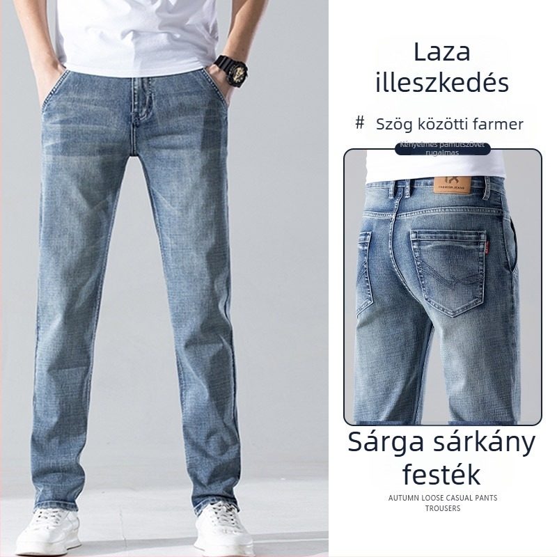 Férfi farmernadrág, magas derék, laza szabás, denim, kőmosott