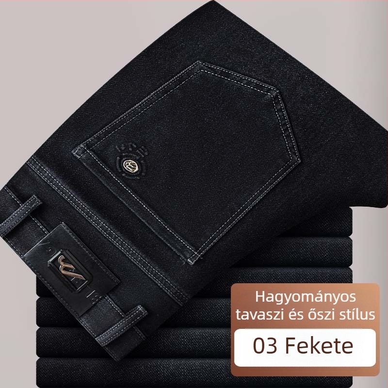 Férfiak egyenes szabású farmernadrág, laza fazon, pamutkeverékből, magas derék, cipzáras zárás, téli mindennapi nadrág