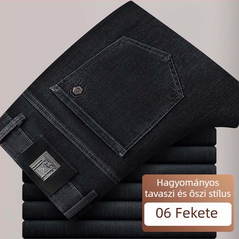 Férfiak egyenes szabású farmernadrág, laza fazon, pamutkeverékből, magas derék, cipzáras zárás, téli mindennapi nadrág