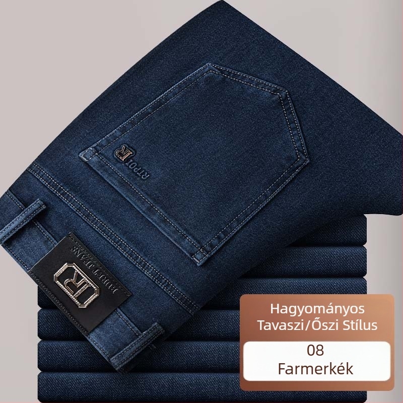 Férfiak egyenes szabású farmernadrág, laza fazon, pamutkeverékből, magas derék, cipzáras zárás, téli mindennapi nadrág