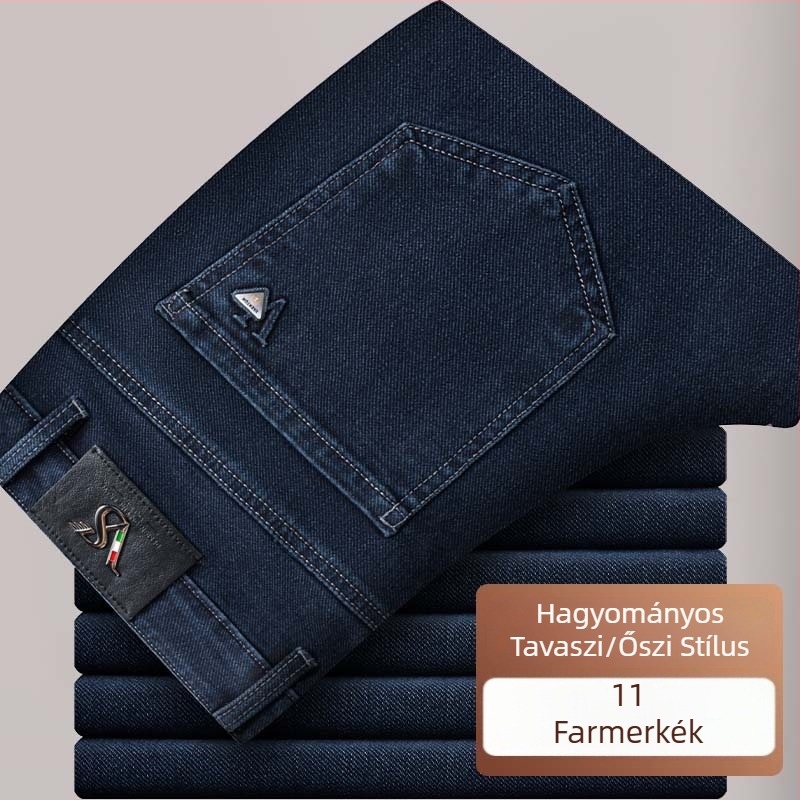 Férfiak egyenes szabású farmernadrág, laza fazon, pamutkeverékből, magas derék, cipzáras zárás, téli mindennapi nadrág