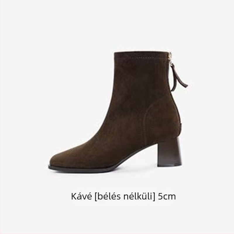 Női skinny csizma, négyszögletes orr, vastag sarok 6–8 cm, velúr felsőrész, cipzár, gumírozott talp