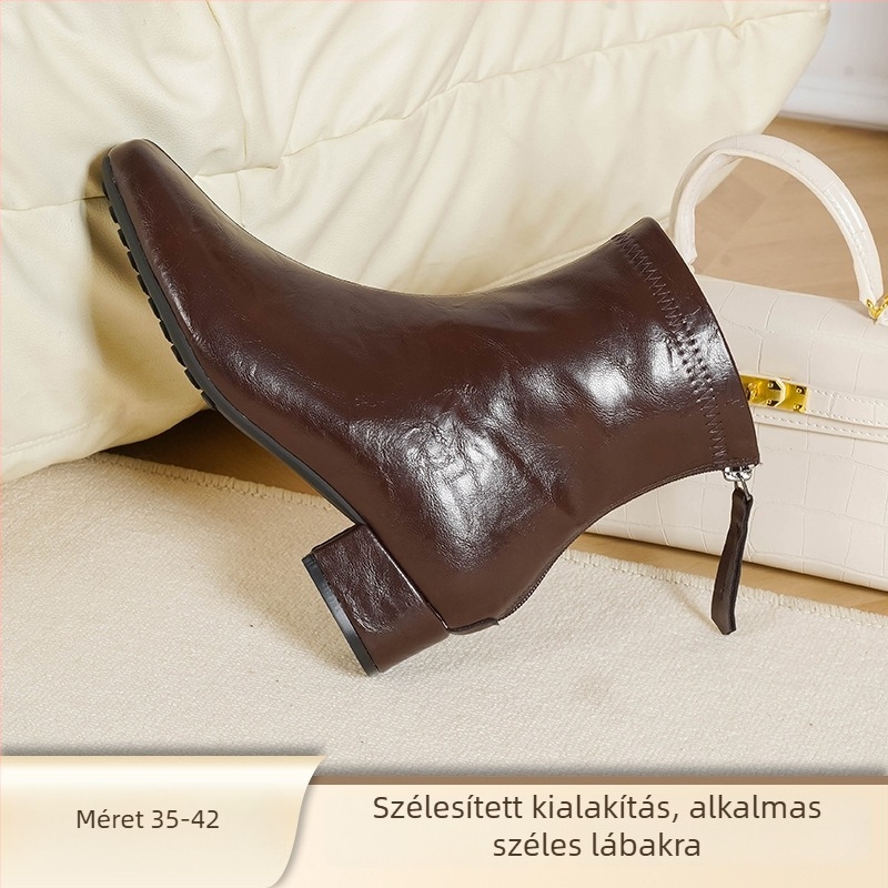Love Milan Női Koreai Stílusú Vastag Sarkú Bakancs, Szögletes Orr, Hátsó Cipzár, 3–5 cm magas sarkú