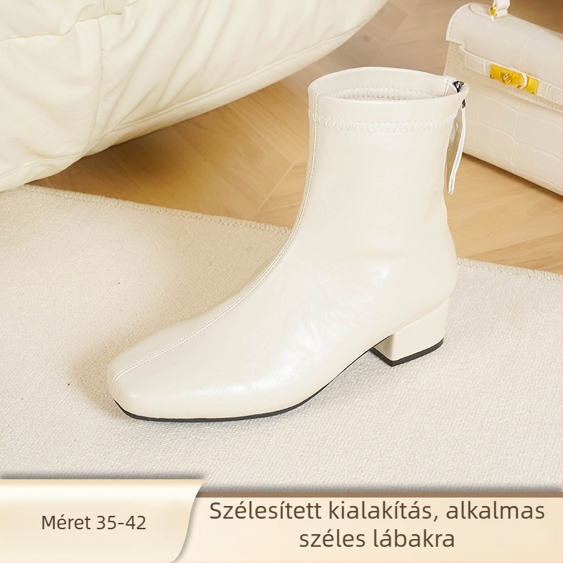 Love Milan Női Koreai Stílusú Vastag Sarkú Bakancs, Szögletes Orr, Hátsó Cipzár, 3–5 cm magas sarkú