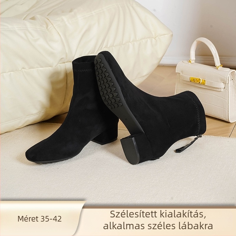 Love Milan Női Koreai Stílusú Vastag Sarkú Bakancs, Szögletes Orr, Hátsó Cipzár, 3–5 cm magas sarkú