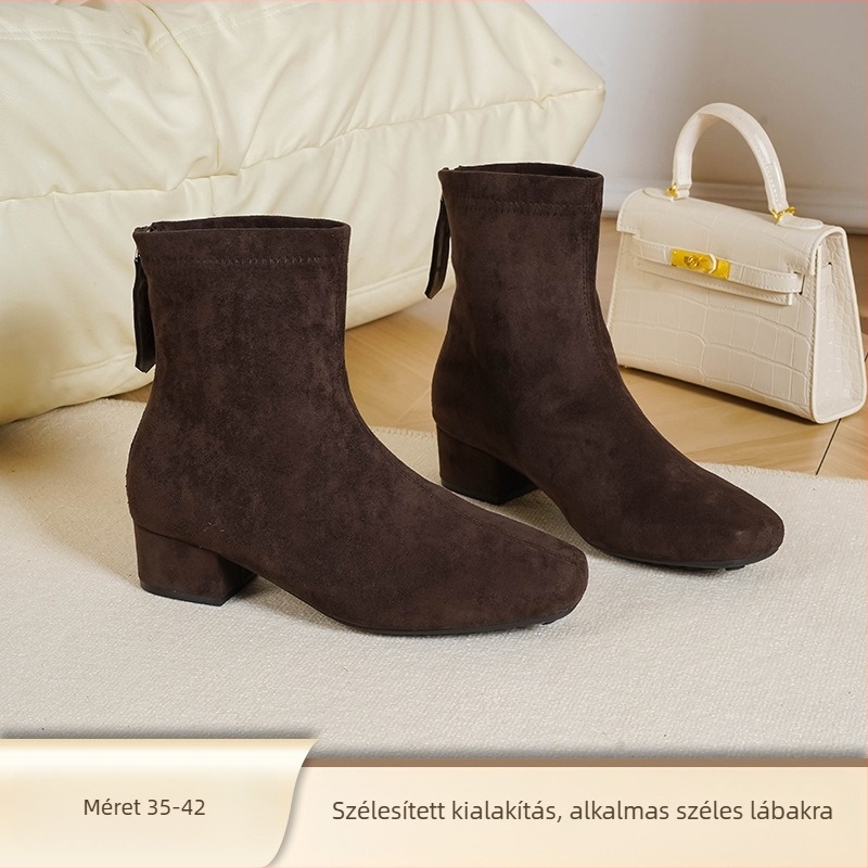 Love Milan Női Koreai Stílusú Vastag Sarkú Bakancs, Szögletes Orr, Hátsó Cipzár, 3–5 cm magas sarkú
