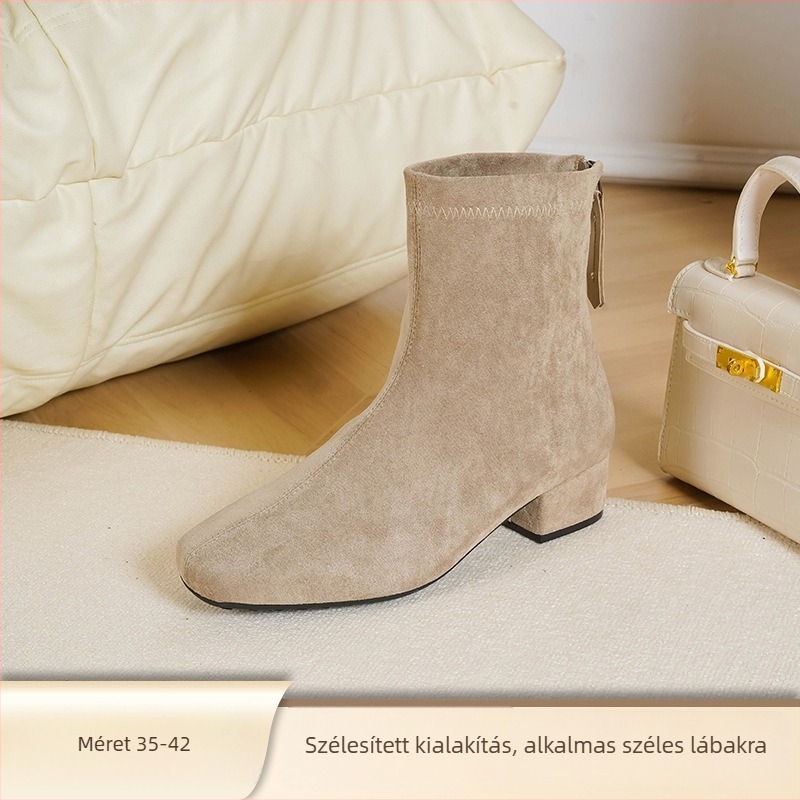 Love Milan Női Koreai Stílusú Vastag Sarkú Bakancs, Szögletes Orr, Hátsó Cipzár, 3–5 cm magas sarkú