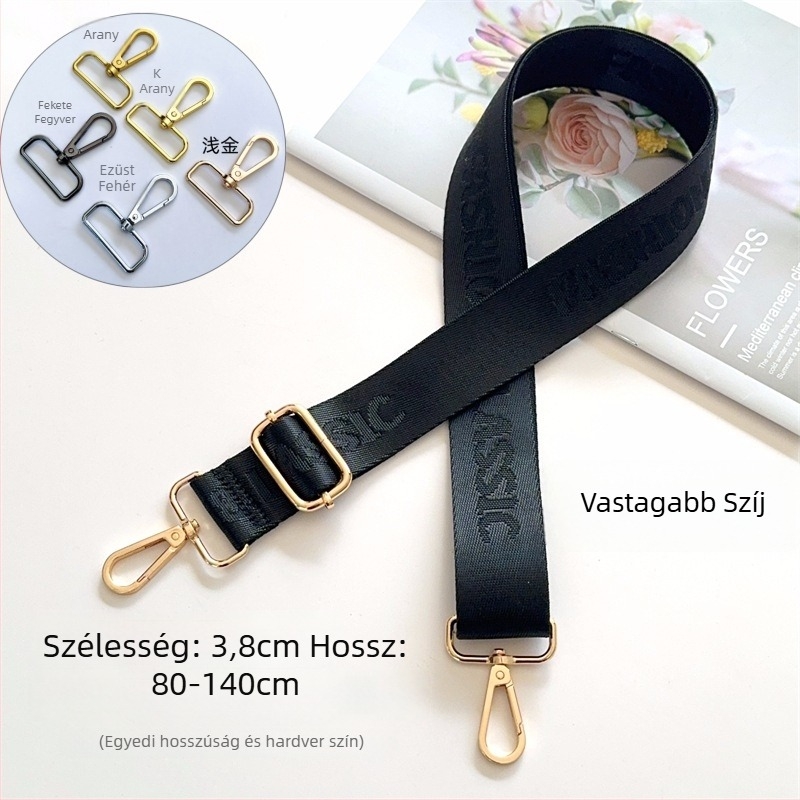 Táska vállpánt, betűs jacquard mintázat, vászon