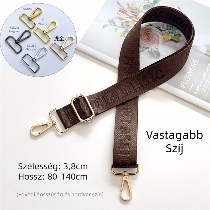 Táska vállpánt, betűs jacquard mintázat, vászon