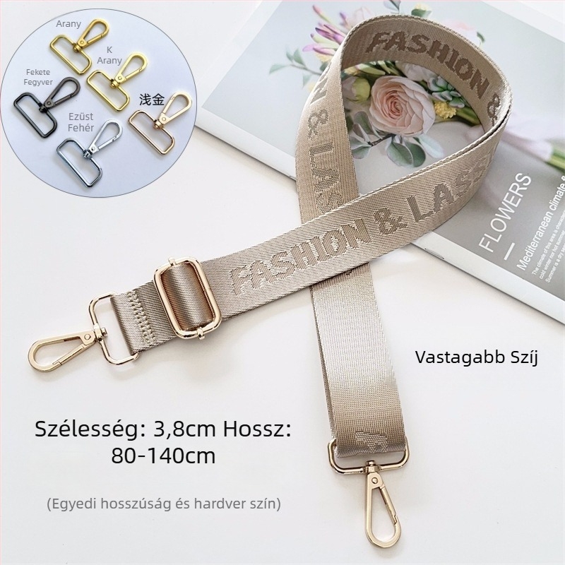 Táska vállpánt, betűs jacquard mintázat, vászon