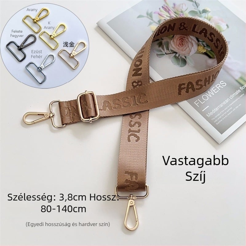 Táska vállpánt, betűs jacquard mintázat, vászon