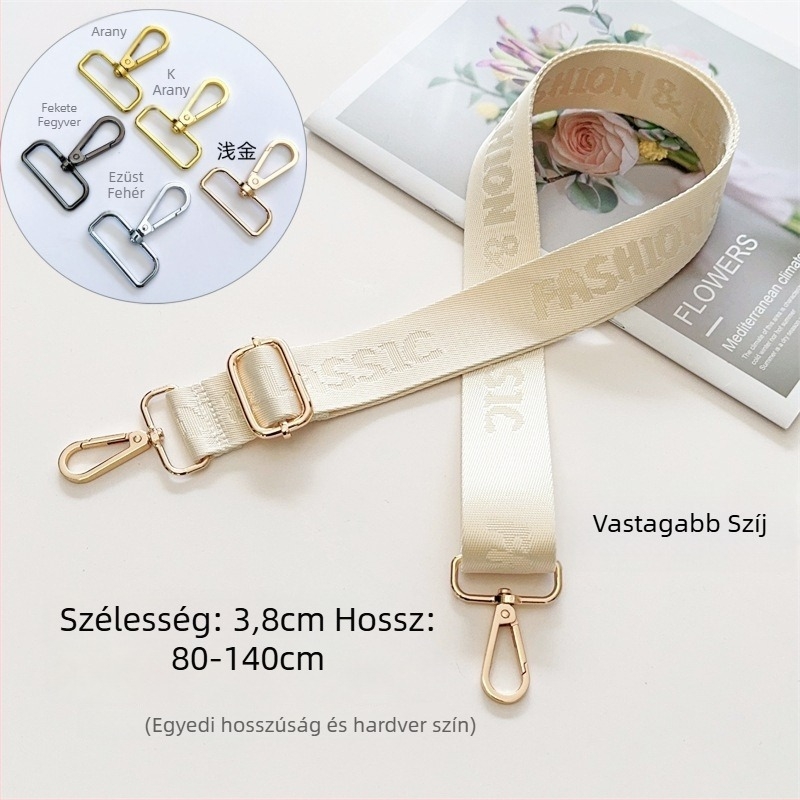 Táska vállpánt, betűs jacquard mintázat, vászon