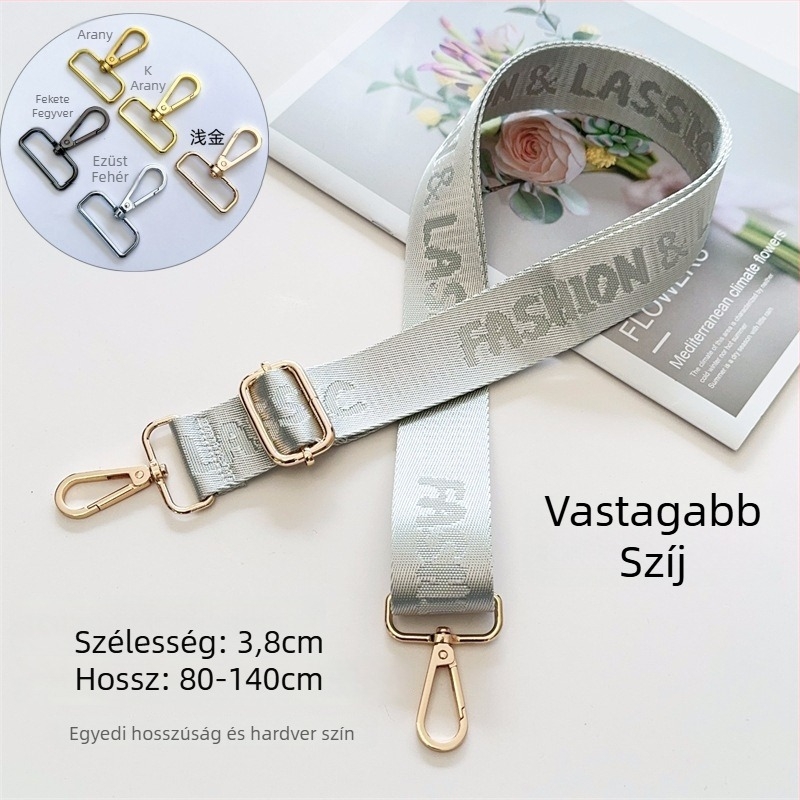 Táska vállpánt, betűs jacquard mintázat, vászon