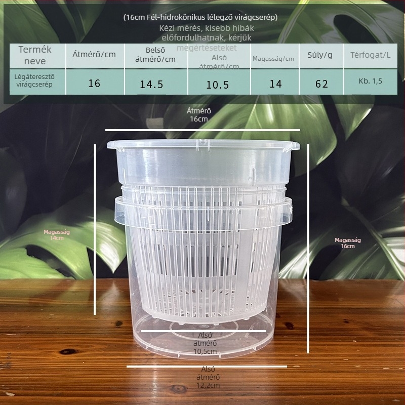 Öntözőorchidea cserép víztárolóval és gyökérgondozással, műanyag, padlón álló