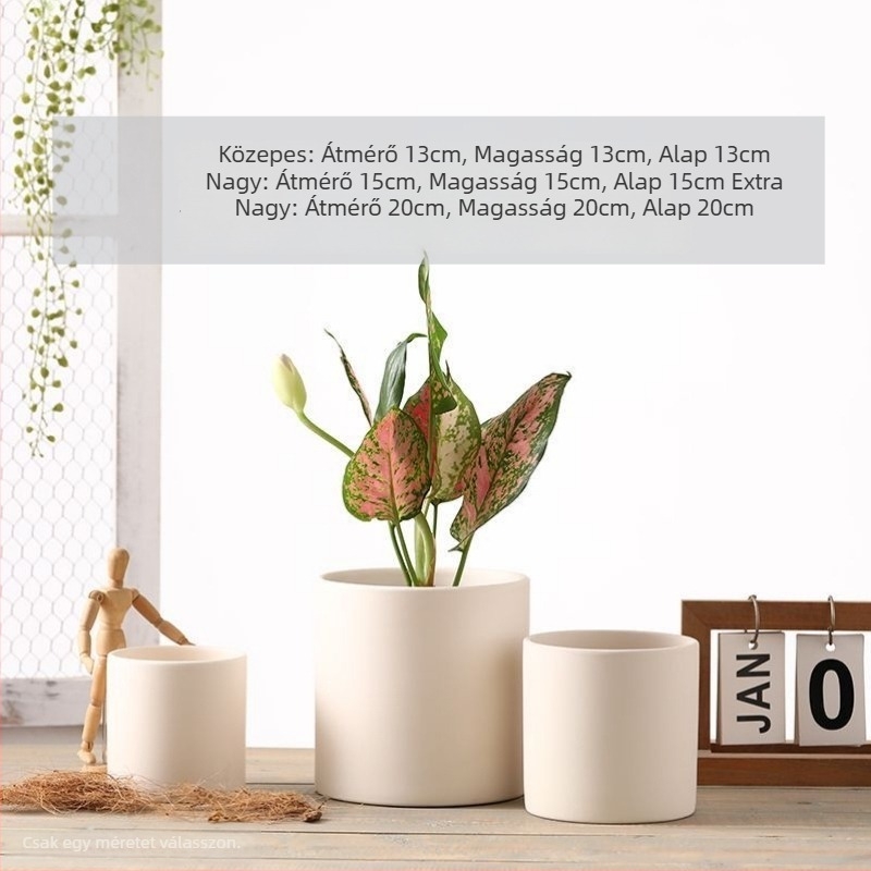 Nordic Minimalista kerámia virágcserép, nagy méretű hengeralakú, tálcával, pothos és Anthurium számára, nappaliba