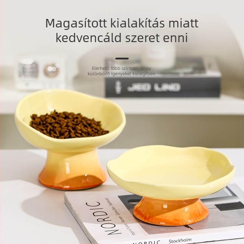 Kerámiás macskatál szirmomintával, magas talppal, kiöntés elleni funkcióval