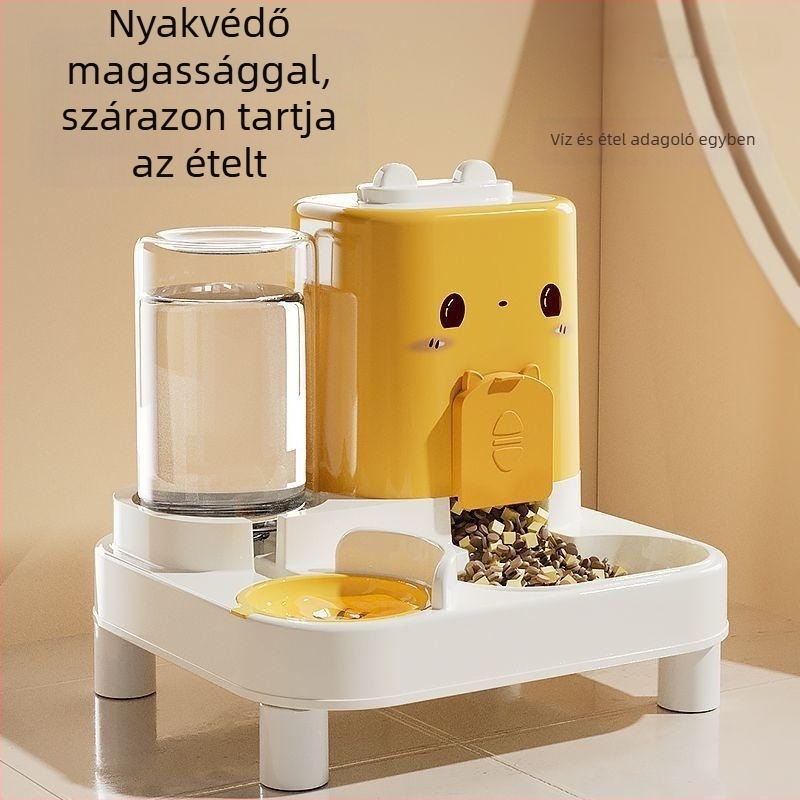 Macska tál automata etetővel és ivó tál — műanyag, kétfunkciós etető- és itatótál macskáknak
