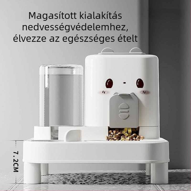 Macska tál automata etetővel és ivó tál — műanyag, kétfunkciós etető- és itatótál macskáknak