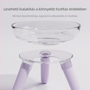 Macska és kutya etető- és itatótál, átlátszó üveg tál, automatikus etetés, műanyag + üveg konstrukció