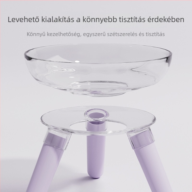 Macska és kutya etető- és itatótál, átlátszó üveg tál, automatikus etetés, műanyag + üveg konstrukció