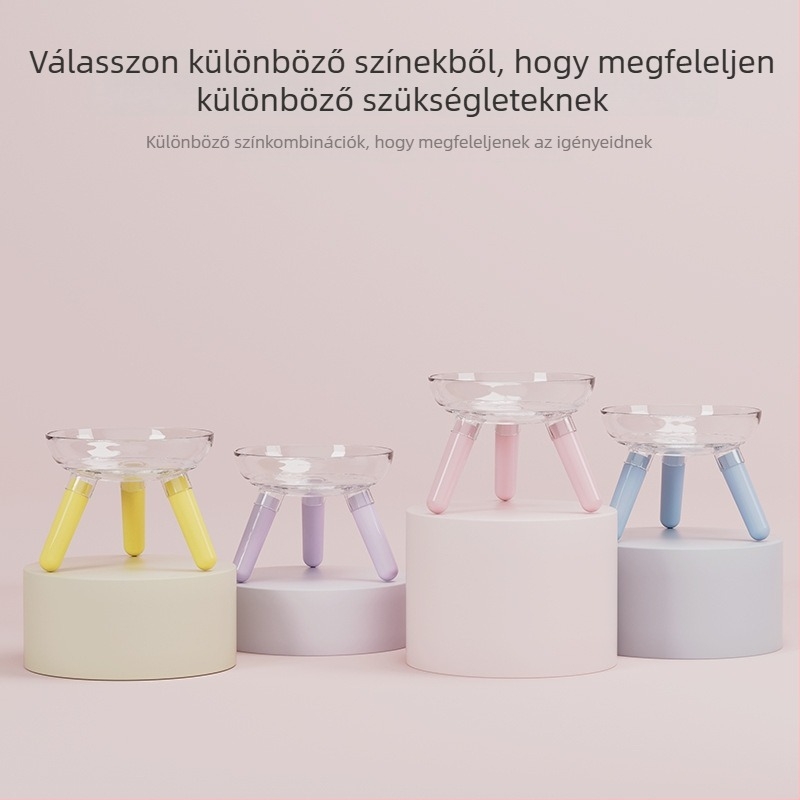 Macska és kutya etető- és itatótál, átlátszó üveg tál, automatikus etetés, műanyag + üveg konstrukció