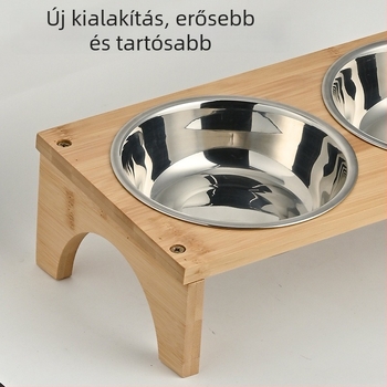 Macska etető tál fa kerettel – Heng xiang, eredet Chaozhou, kisállat etető eszköz